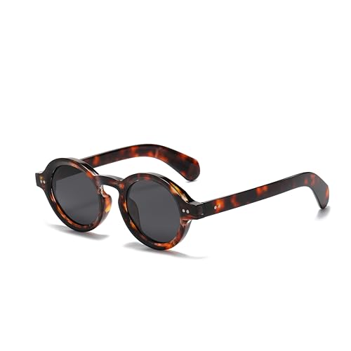 WDZAYXC Runde polarisierte Sonnenbrille mit dickem Rahmen für Herren und Damen(Leopard/Grau) von WDZAYXC