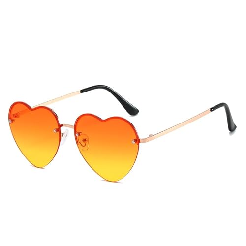 WDZAYXC Stilvolle Herz Halb-Metallrahmen Sonnenbrille in hellen Farben, perfekt für Partys und modische Events(Orange) von WDZAYXC
