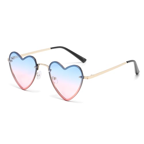 WDZAYXC Stilvolle Herz Halb-Metallrahmen Sonnenbrille in hellen Farben, perfekt für Partys und modische Events (M-Blau rosa Verlauf) von WDZAYXC