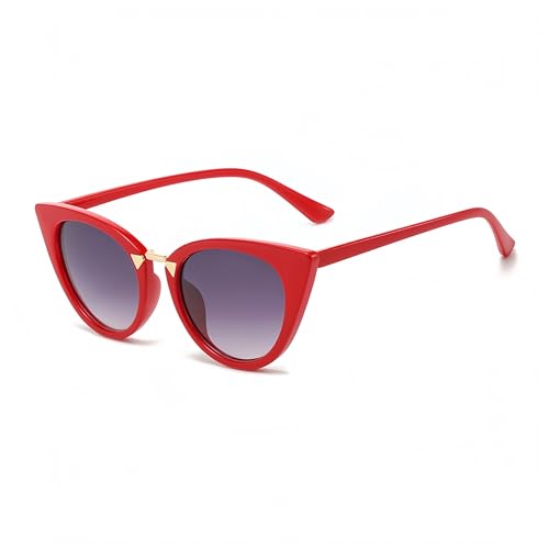 WDZAYXC Trendy Katzenauge Sonnenbrille für Damen Herren, UV-Schutz (Rot/Grau) von WDZAYXC