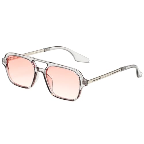 WDZAYXC Trendy Vintage Square Sonnenbrille für Damen und Herren Metall Design,UV 400 Schutz(Grau/Rosa) von WDZAYXC