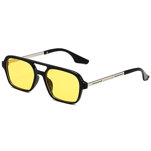 WDZAYXC Trendy Vintage Square Sonnenbrille für Damen und Herren Metall Design,UV 400 Schutz(Schwarz/Gelb) von WDZAYXC