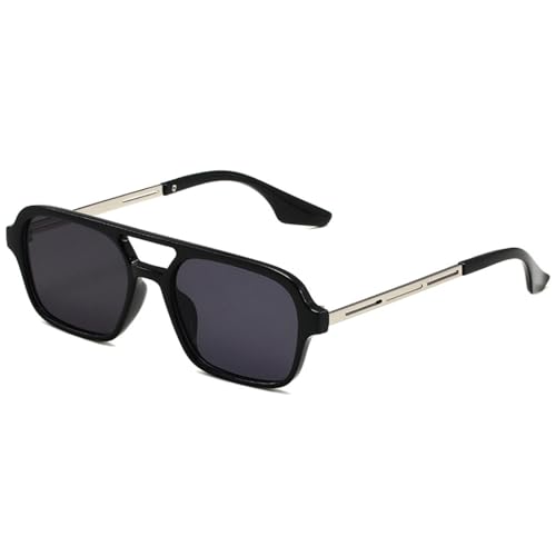 WDZAYXC Trendy Vintage Square Sonnenbrille für Damen und Herren Metall Design,UV 400 Schutz(Schwarz/Grau) von WDZAYXC