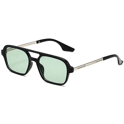 WDZAYXC Trendy Vintage Square Sonnenbrille für Damen und Herren Metall Design,UV 400 Schutz(Schwarz/Grün) von WDZAYXC