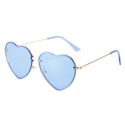 WDZAYXC Vintage Herz Sonnenbrille Mit Metallrahmen, Hippie Gläser, Love Heart Sonnenbrille, UV Schutz(Blau) von WDZAYXC