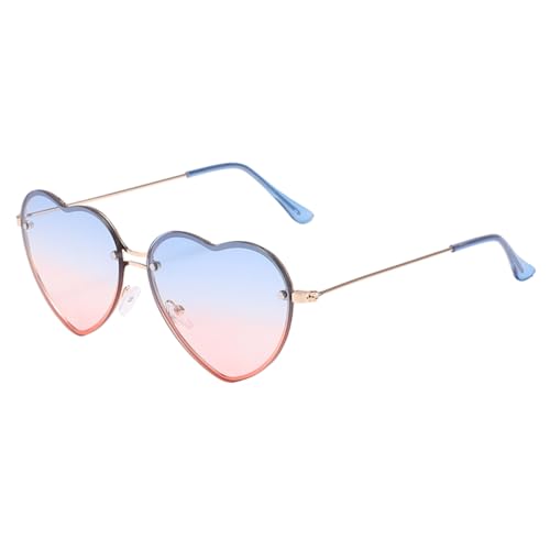 WDZAYXC Vintage Herz Sonnenbrille Mit Metallrahmen, Hippie Gläser, Love Heart Sonnenbrille, UV Schutz(Blau rosa Verlauf) von WDZAYXC