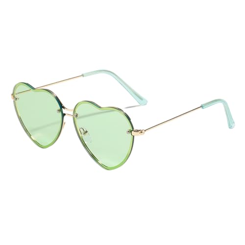 WDZAYXC Vintage Herz Sonnenbrille Mit Metallrahmen, Hippie Gläser, Love Heart Sonnenbrille, UV Schutz(Grün) von WDZAYXC