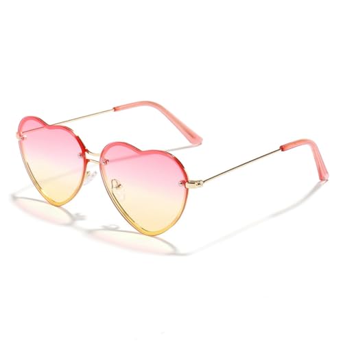 WDZAYXC Vintage Herz Sonnenbrille Mit Metallrahmen, Hippie Gläser, Love Heart Sonnenbrille, UV Schutz(Rosa gelb Verlauf) von WDZAYXC