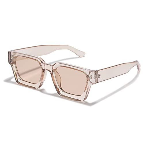 WDZAYXC Vintage Rechteckige Sonnenbrille für Damen Herren Chunky Rectangle Sunglasses Retro Brille UV400 Schutz(Champagne) von WDZAYXC