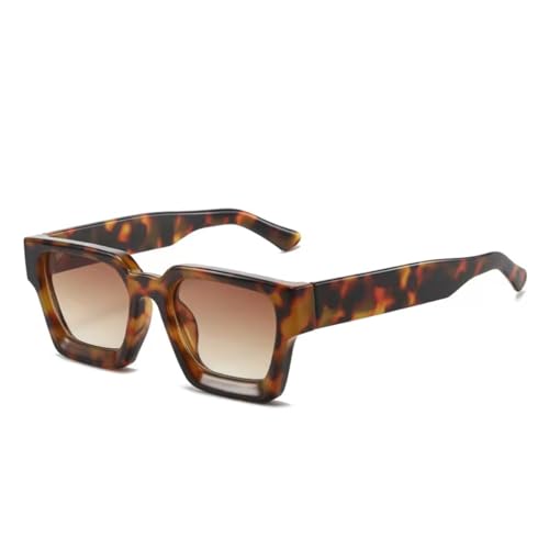 WDZAYXC Vintage Rechteckige Sonnenbrille für Damen Herren Chunky Rectangle Sunglasses Retro Brille UV400 Schutz(Leopard) von WDZAYXC