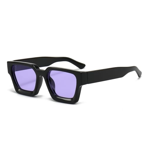 WDZAYXC Vintage Rechteckige Sonnenbrille für Damen Herren Chunky Rectangle Sunglasses Retro Brille UV400 Schutz(Schwarz/Lila) von WDZAYXC