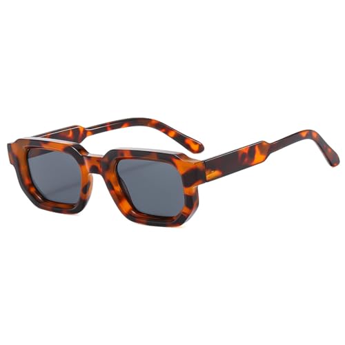 WDZAYXC Vintage Rechteckige Sonnenbrille für Damen Herren Rectangle Sunglasses Retro Brille UV400 Schutz(Leopard Grau) von WDZAYXC