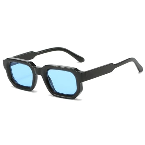 WDZAYXC Vintage Rechteckige Sonnenbrille für Damen Herren Rectangle Sunglasses Retro Brille UV400 Schutz(Schwarz Blau) von WDZAYXC