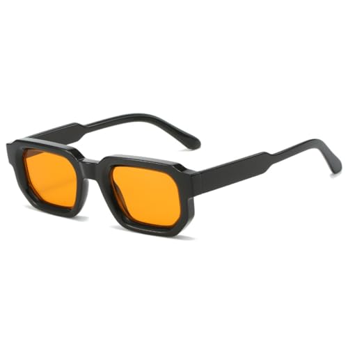 WDZAYXC Vintage Rechteckige Sonnenbrille für Damen Herren Rectangle Sunglasses Retro Brille UV400 Schutz(Schwarz Orange) von WDZAYXC