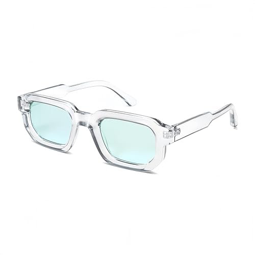 WDZAYXC Vintage Rechteckige Sonnenbrille für Damen Herren Rectangle Sunglasses Retro Brille UV400 Schutz(Transparent Grün) von WDZAYXC