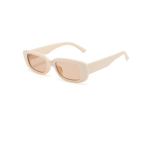 WDZAYXC Vintage rechteckige Sonnenbrille für Damen und Herren, modische Retro-Brille mit quadratischem Rahmen, Brille mit UV400-Schutz(Beige) von WDZAYXC