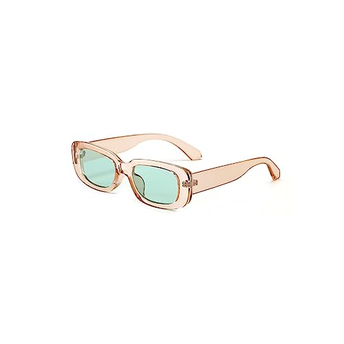 WDZAYXC Vintage rechteckige Sonnenbrille für Damen und Herren, modische Retro-Brille mit quadratischem Rahmen, Brille mit UV400-Schutz(Champagner/grün) von WDZAYXC