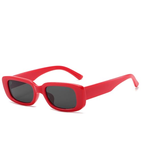 WDZAYXC Vintage rechteckige Sonnenbrille für Damen und Herren, modische Retro-Brille mit quadratischem Rahmen, Brille mit UV400-Schutz(Rot/Grau) von WDZAYXC