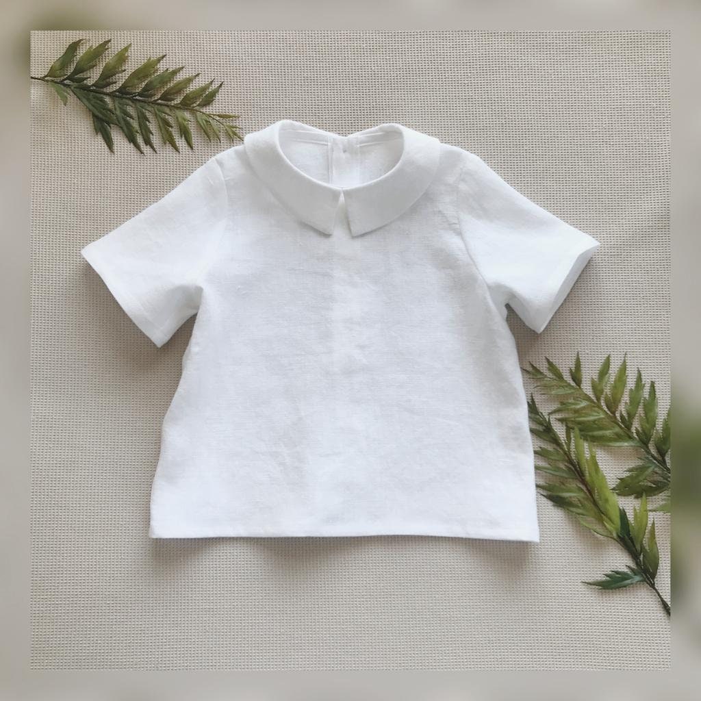 Baby Weißes Shirt Kleinkind Leinen Top Kragen Kurzarm Jungen Sommer Nachhaltige Kleidung Hochzeit von WDbloom