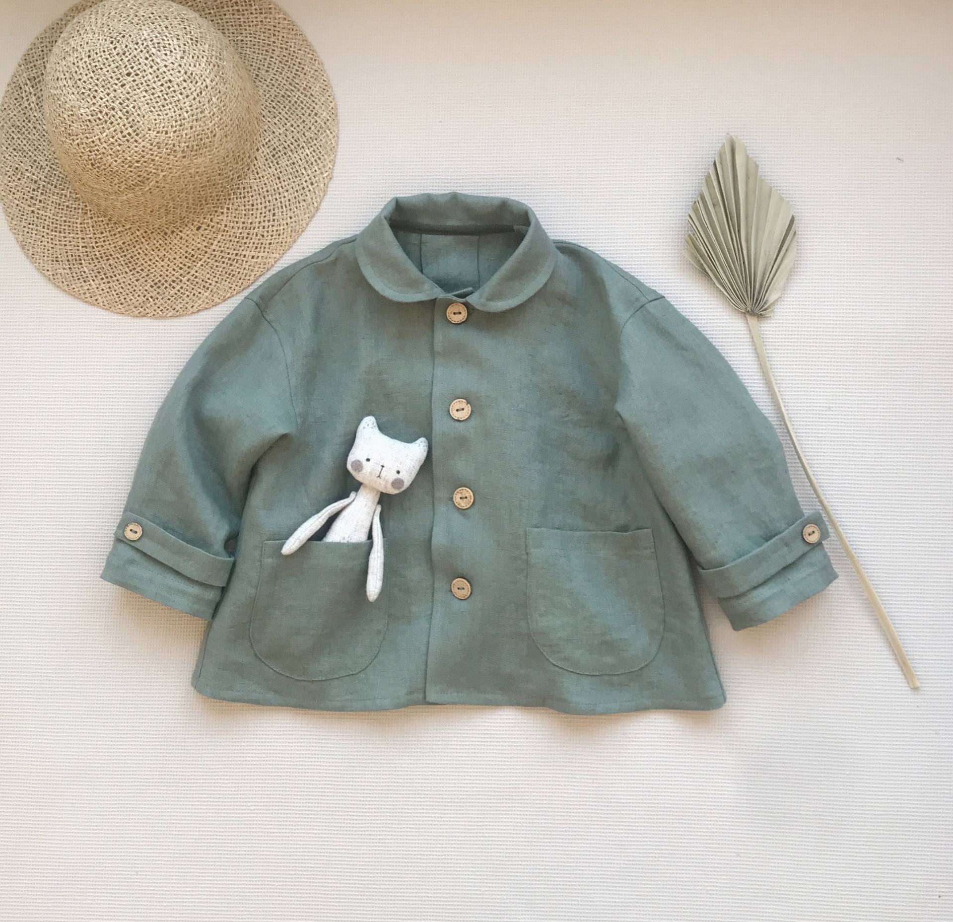 Jungen Leinenjacke Kleinkind Mädchen Leinen Strickjacke Baby Blazer Leichte Sommerjacke Mit Kragen Peter Pan Salbeigrün von WDbloom