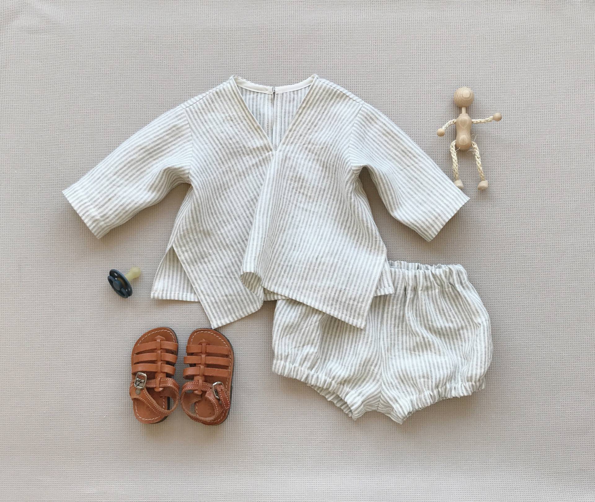 Natürliches Leinen Baby Outfit Leinenhemd Und Shorts Set, Geschenk Für Jungen, Mädchen, Sommer Taufe von WDbloom