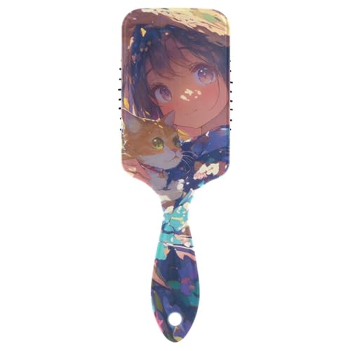 Anime Woman Cat Sonnenblume sanfte Haarbürste für langes Haar, Kopfmassagegerät für Haarausfall, mit ergonomischem Griff, Cepillo para definir rizos von WDdZzyy