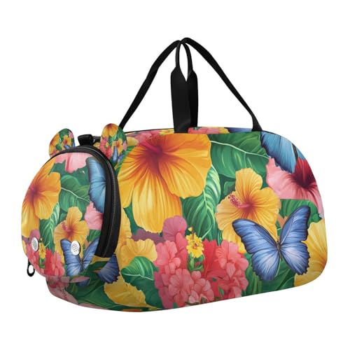 Beauty Spring Flowers Hawaii Kinder Niedlicher Turnbeutel mit Schuhfach Multifunktionale Sport Übernachtung Reisetasche für Reisen, Sport, Fitness & Workout von WDdZzyy