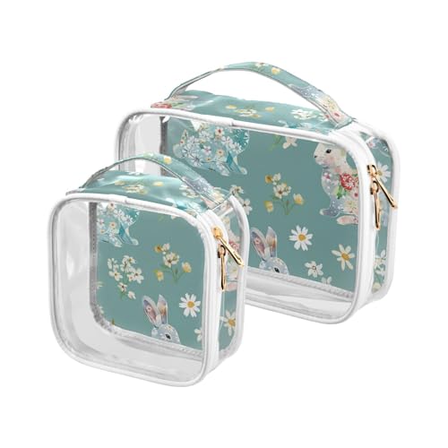 Blue Flower Bunnies Kulturbeutel für TSA-zugelassene transparente Make-up-Organizer-Tasche für Herren, 2 Stück von WDdZzyy