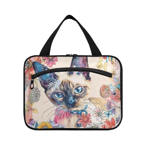 Boho-Kosmetiktasche mit Katzenblumen, zum Aufhängen, mit Haken, Designer-Kosmetiktasche, erweiterbar, große Kapazität, Make-up-Tasche für Damen, Badezimmer, Bolsa para maquillaje L von WDdZzyy