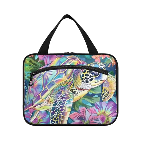 Boho-Stil Blume Floral Turtle Lila Hängeset für Männer Reise mit Haken, Designer Multifunktionale Toilettenartikeltasche für Zubehör für Frauen Gym Bolso para maquillaje de Mujer L von WDdZzyy