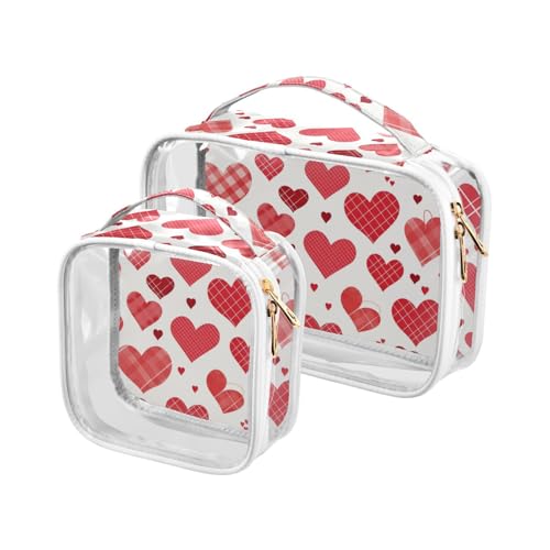 Buffalo Karomuster in Herzform, Valentins-Cartoon, 2 Stück, transparentes Make-up und Kulturbeutel, TSA-genehmigt, wasserdicht, transparent, Kosmetiktasche für Herren Buffalo Karomuster in Herzform, Valentins-Cartoon, 2 Stück, transparentes Make-up und Kulturbeutel, TSA-genehmigt, wasserdicht, transparent, Kosmetiktasche für Herren von WDdZzyy