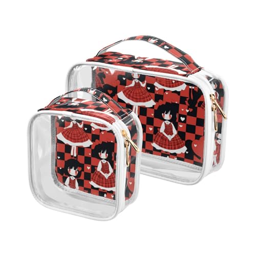 Buffalo Plaid Anime Valentine Cartoon Girl Red 2 Pack Clear Clear Kulturtasche TSA genehmigt Tragbare Reise Make-up Taschen Herren Rasierset von WDdZzyy