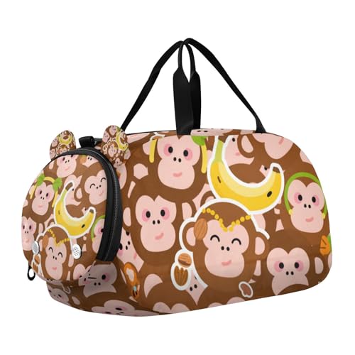 Cartoon Cute Monkey Brown Girl Gym Duffel Bag with Shoes Compartment Multifunctional Weekender Overnight Duffel Bag for Travel, Sports, Fitness & Workout von WDdZzyy