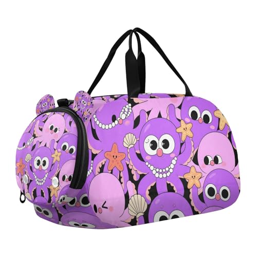 Cartoon Cute Octipus Purple Kids Cute Gym Bag with Shoes Compartment Multifunctional Weekend Overnight Carry on Bag for Boys and Girls von WDdZzyy