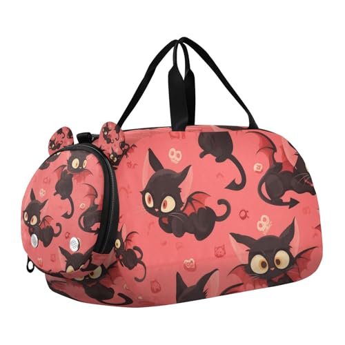 Cartoon Evil Cute Cats Jungen Gym Duffel Bag mit Schuhfach Multifunktionale Reisetasche für Strand Schwimmen Taschen Pool Sport von WDdZzyy