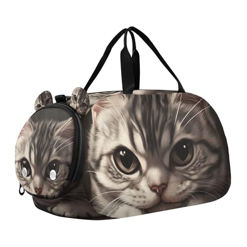 Cartoon Funny American Shorthair Cat Girl Gym Duffel Bag with Shoes Compartment Multifunctional Sports Overnight Travel Bag for Travel, Swimming, Dance, Ballet von WDdZzyy