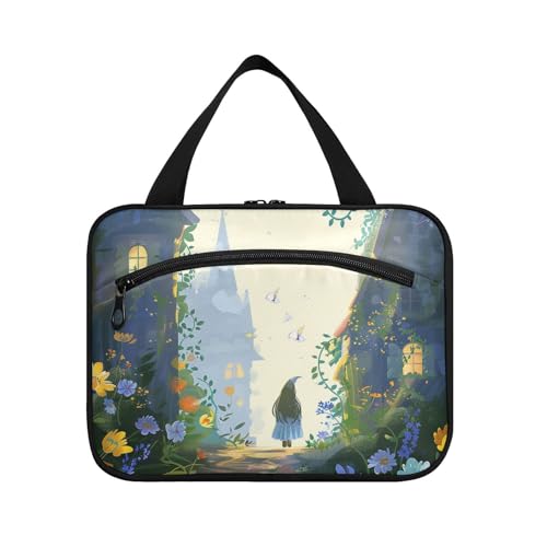 Cartoon-Mädchen-Retro-Stil Blumen Hängesets für Männer mit Haken, Designer-Essentials Taschen mit Reißverschluss für Frauen, Must Cruises Porta Cosmeticos Mujer para cartera L von WDdZzyy