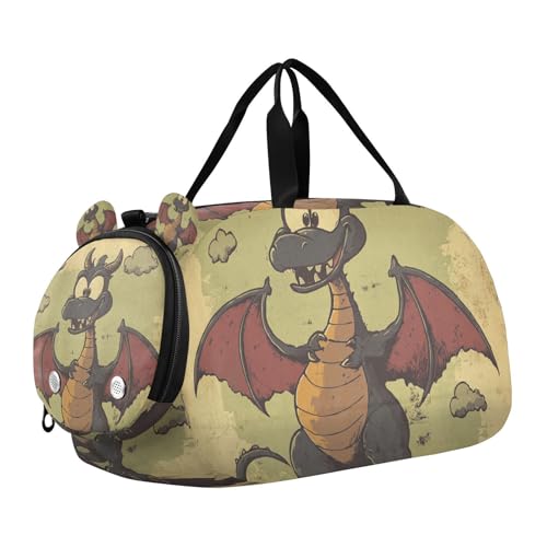 Cartoon-Sporttasche mit Schuhfach, großes Fassungsvermögen, für Reisen, Schwimmen, Tanzen, Ballett, Motiv: grüner Drache, für Mädchen von WDdZzyy