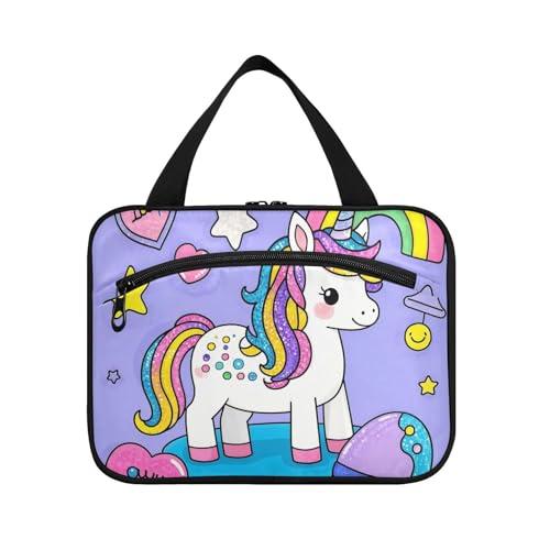 Cartoon-Toilettenartikel-Set mit niedlichem Pailletten-Einhörner, zum Aufhängen, Reisegröße, mit Haken, Designer-Chic-Hautpflege-Tasche für Frauen, Reisen, Badezimmer, Maleta para maquillaje L von WDdZzyy