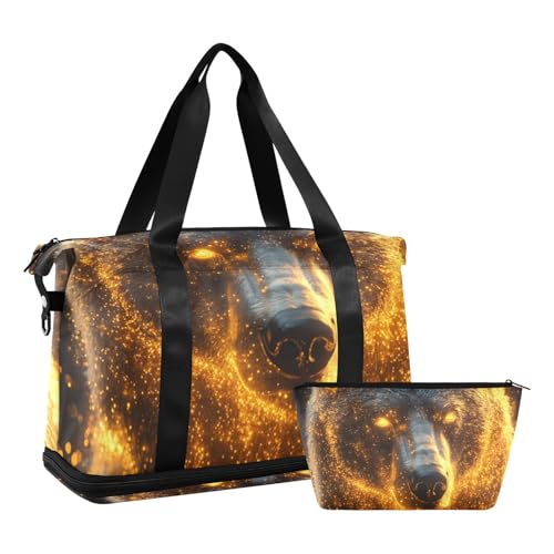 Cool Bear leuchtende Glühwürmchen-Wochenendtasche mit Nasstasche, verstellbarem Riemen, Sport-Seesack zum Wandern, faltbar, für Männer und Frauen von WDdZzyy