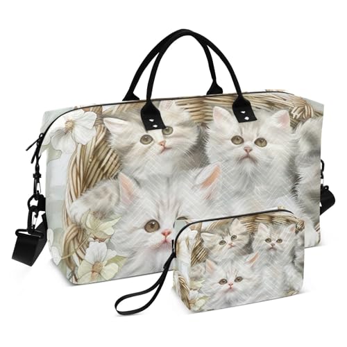 Duffel Bag Weekend Bag Sports Tote Gym Bag with Toiletry Bag for Trekking Waterproof Cute Cat in Basket, Süße Katze im Korb, 1 size Duffel Bag Weekend Bag Sports Tote Gym Bag with Toiletry Bag for Trekking Waterproof Cute Cat in Basket, Süße Katze im Korb, 1 size von WDdZzyy
