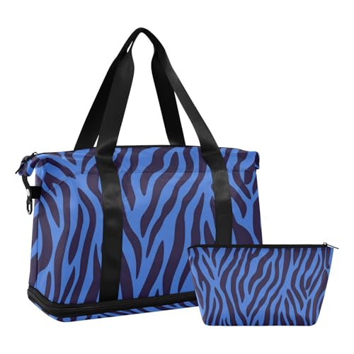 Dunkelblaue Tigerfell-Textur, Handgepäcktasche mit Nasstasche, verstellbarem Riemen, Sporttasche für Yoga, 2-teiliges Set für Männer und Frauen Dunkelblaue Tigerfell-Textur, Handgepäcktasche mit Nasstasche, verstellbarem Riemen, Sporttasche für Yoga, 2-teiliges Set für Männer und Frauen von WDdZzyy