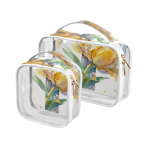 Floralmorphic Kulturbeutel für Herren, Motiv: bunte Tulpenblume, Aquarell-Stil, transparent, zum Aufhängen, Reise-Kulturbeutel, TSA-genehmigt, wasserabweisend, große Kosmetiktasche für Herren, 2 Stück Floralmorphic Kulturbeutel für Herren, Motiv: bunte Tulpenblume, Aquarell-Stil, transparent, zum Aufhängen, Reise-Kulturbeutel, TSA-genehmigt, wasserabweisend, große Kosmetiktasche für Herren, 2 Stück von WDdZzyy