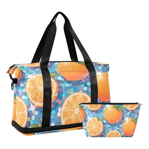 Gefälschte Pailletten Glitzer Lila Orange Reisetasche Reisetasche mit Nassfach Verstellbarer Riemen Turnbeutel für Trekking Faltbar für Männer Frauen von WDdZzyy