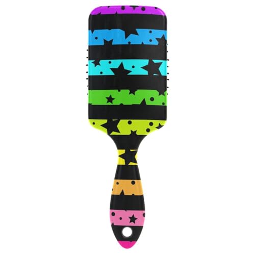 Haarbürste mit Regenbogenstreifen, schwarze Sterne, für schwarze Frauen, Kopfmassagegerät für dünner werdendes Haar mit ergonomischem Griff, Cepillo para definir rizos von WDdZzyy