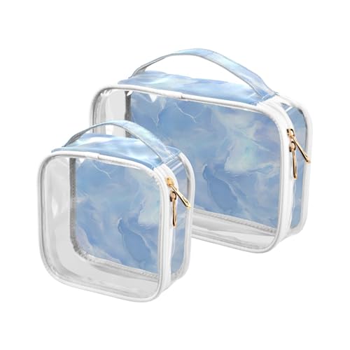 Herren-Kulturbeutel mit blauer Marmorstruktur, schick, transparent, TSA-geprüft, multifunktional, transparent, Make-up-Tasche, 2 Stück von WDdZzyy