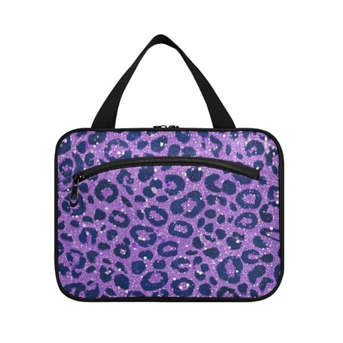 Künstliche Glitzer-Leopardenmuster, Lavendel, Hängetaschen für Damen, Reisen, mit Haken, kompakte Designer-Make-up-Tasche für Reisen, Damen, Ausflug, Größe L von WDdZzyy