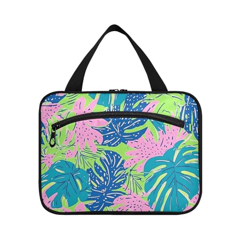 Kulturbeutel für Damen, tropische bunte Blätter, zum Aufhängen, Reise-Make-up-Tasche mit Haken, zusammenklappbar, Kulturbeutel für Zubehör, Must-have, Reise-Porta, Kosmetik, Mujer para von WDdZzyy