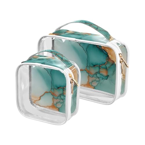 Kulturbeutel für Herren, TSA-genehmigt, wiederverwendbar, Reise-Make-up-Tasche, Marmor-Blaugrün, 2 Stück von WDdZzyy
