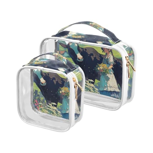 Kulturbeutel für Herren, ländlicher Stil, Kuhgrün, 2 Stück, transparent, TSA-genehmigt, wiederverwendbar, Make-up-Organizer für Flughafen, Fluggesellschaften Kulturbeutel für Herren, ländlicher Stil, Kuhgrün, 2 Stück, transparent, TSA-genehmigt, wiederverwendbar, Make-up-Organizer für Flughafen, Fluggesellschaften von WDdZzyy